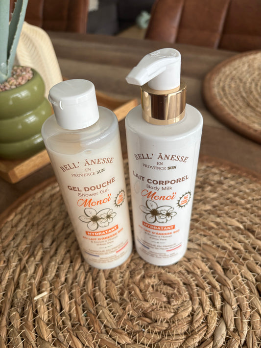 Offre duo gel douche et lait hydratant lait d’ânesse  senteur Monoi